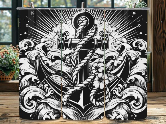 Black Floral Anchor Wave