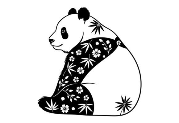 Cute Panda Floral Design Vector Art