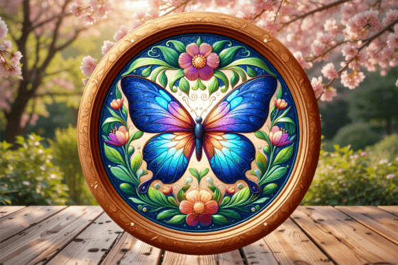 Floral Blue Butterfly Door Sign