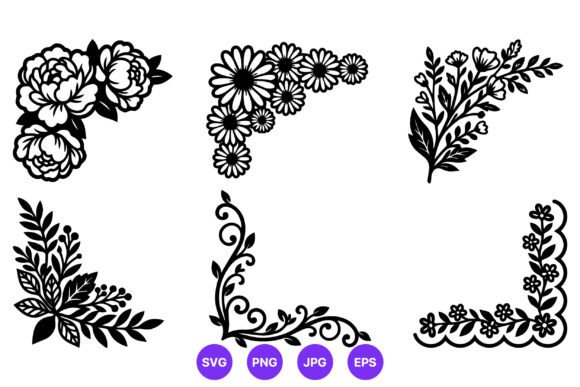 Floral Corner Ornaments Black White