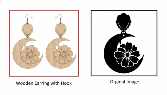 Floral Crescent Moon Earring Laser Cut