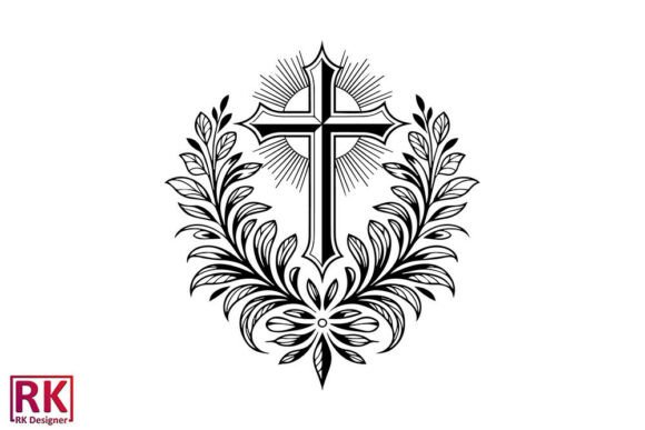 Floral Faith Cross Silhouette Vector