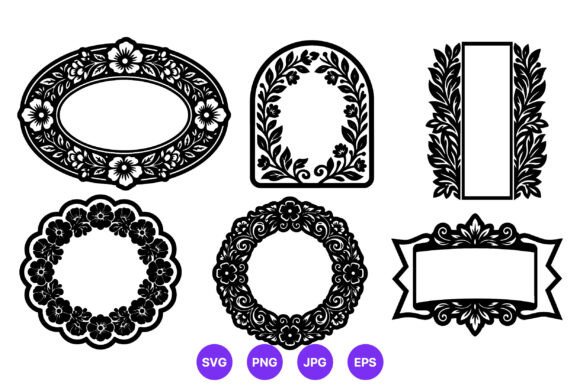 Floral Frames Black White Vector