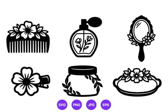 Floral Hair Comb Perfume Mirror Vector