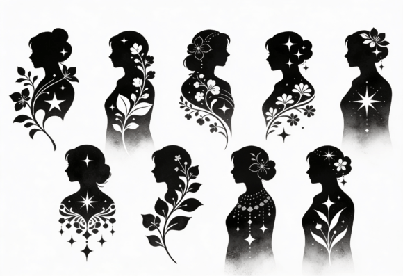 Floral Silhouette Woman Vector Art