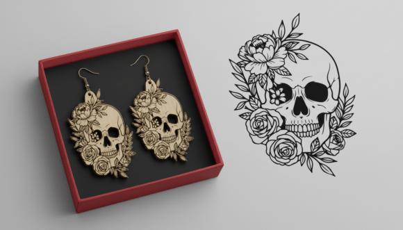 Floral Skull Earring Laser Cut Design