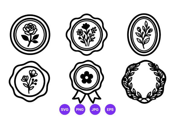 Floral Wreath Badges Black White