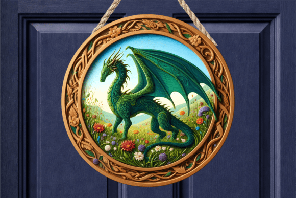 Green Nature Dragon Floral Door Sign