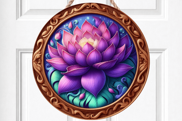 Lotus Flower Purple Floral Door Sign