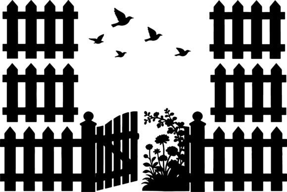 Picket Fence Gate Birds Floral