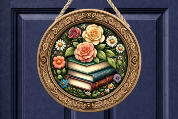 Vintage Floral Book Stack Door Sign